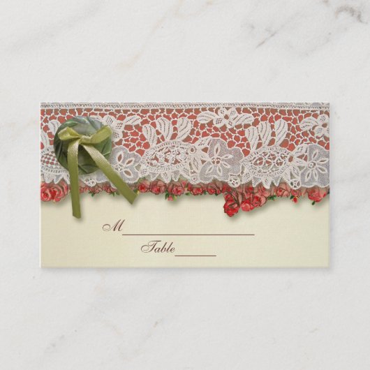 Carte De Placement Antique Rose dentelle Rustique Rouge Victorien Bur (Devant)