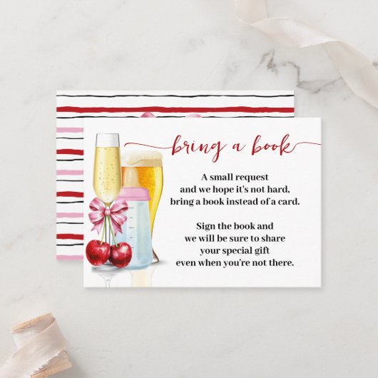 Carte De Placement Apporter un livre Bubbles Cherry Baby shower Inser (Devant/Arrière en situation)