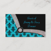 Carte De Placement Aqua Blue & Black Damask Gem Sparkle (Dos)