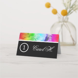 Carte De Placement Aquarelle à l'encre arc-en-ciel Nom de la table