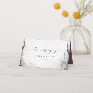 Carte De Placement Aquarelle Abstraite moderne violet et Mariage vert