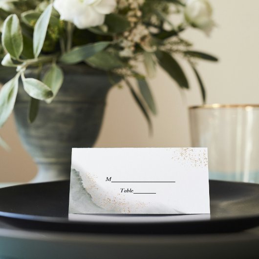 Carte De Placement Aquarelle Abstraite Pinceau vert et or