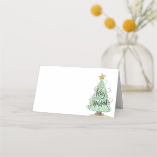 Carte De Placement Aquarelle Arbre de Noël Feliz Navidad Fêtes