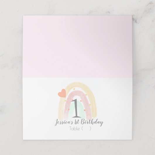 Carte De Placement Aquarelle Arc-en-ciel Première fête d'anniversaire (Extérieur déplié)