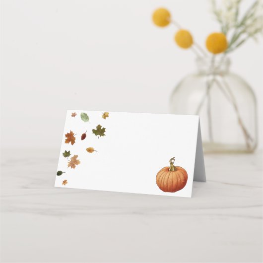 Carte De Placement Aquarelle Automne Feuilles Citrouille (Devant)