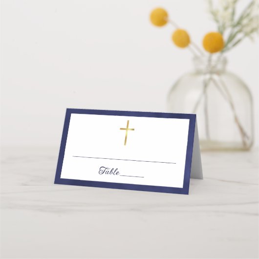 Carte De Placement Aquarelle Baptême Royal Bleu (Devant)