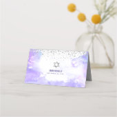 Carte De Placement Aquarelle bat mitzvah moderne violet points d'arge (Dos)