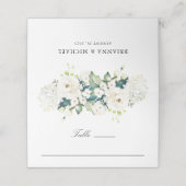 Carte De Placement Aquarelle blanche neutre Mariage floral (Extérieur déplié)