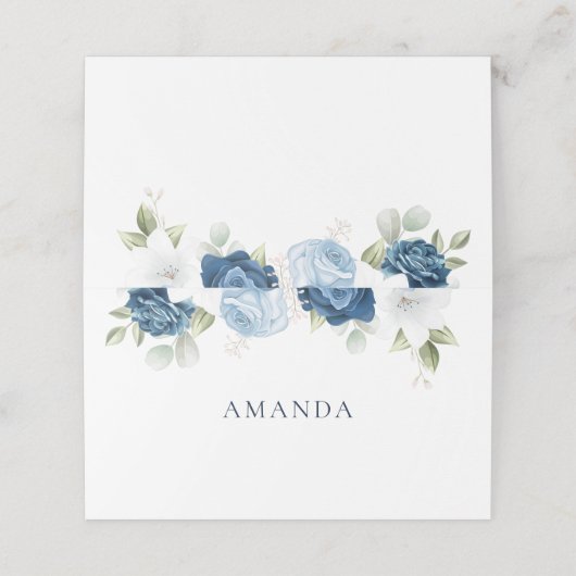 Carte De Placement Aquarelle bleu Dusty Floral Mariage (Extérieur déplié)