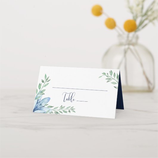 Carte De Placement Aquarelle Bleu Floral Floroms Mariage Table (Devant)
