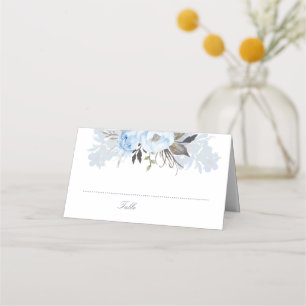 Carte De Placement Aquarelle bleu foncé Fleurs Élégantes Romantiques
