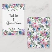 Carte De Placement Aquarelle bleu rose violet Floral Mariage invité (Devant / Derrière)