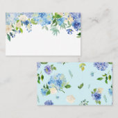 Carte De Placement Aquarelle bleue Hydrangeas & Rose Floral Garland (Devant / Derrière)