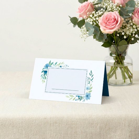 Carte De Placement Aquarelle bleue Nom floral Carte Place