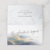 Carte De Placement Aquarelle Blue Gold Foil Mountain Mariage extérieu (Extérieur déplié)