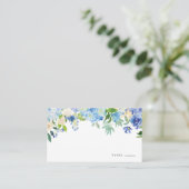 Carte De Placement Aquarelle Blue Hydrangea et ivoire Rose Floral (Debout devant)