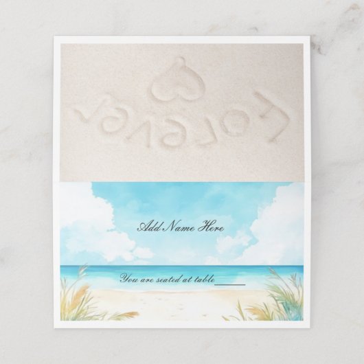 Carte De Placement Aquarelle Blue Ocean Beach Table (Extérieur déplié)