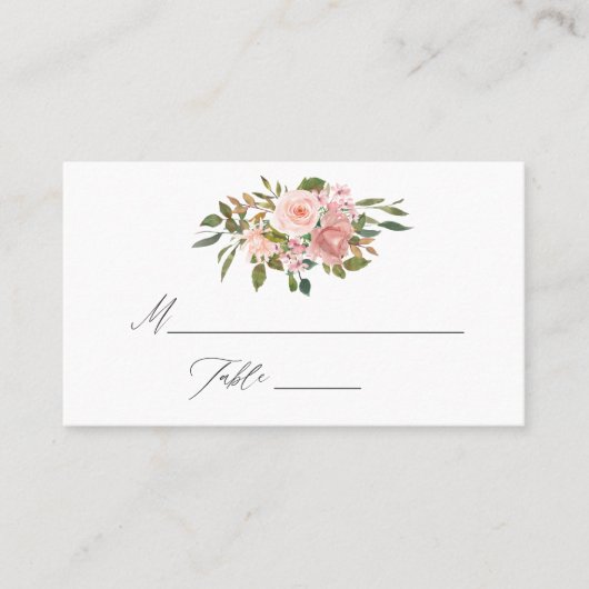 Carte De Placement Aquarelle Blush et Rose or Mariage Floral (Devant)