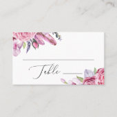Carte De Placement Aquarelle boho rose fleurs et plumes mariage (Devant)