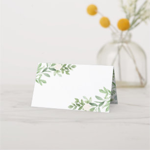 Carte De Placement Aquarelle botanique Verdure et fleurs blanches