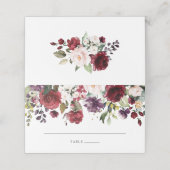 Carte De Placement Aquarelle Bourgogne Vin Blush Floral (Extérieur déplié)