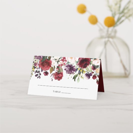 Carte De Placement Aquarelle Bourgogne Vin Blush Floral (Devant)