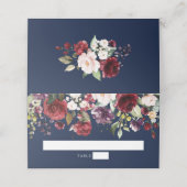 Carte De Placement Aquarelle Bourgogne Vin Blush Floral Navy (Extérieur déplié)