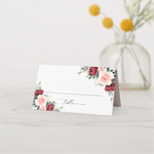 Carte De Placement Aquarelle Burgundy Blush Floral Mariage plié