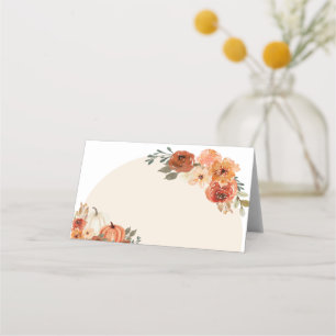 Carte De Placement Aquarelle Citrouille Automne Orange Brûlé Floral