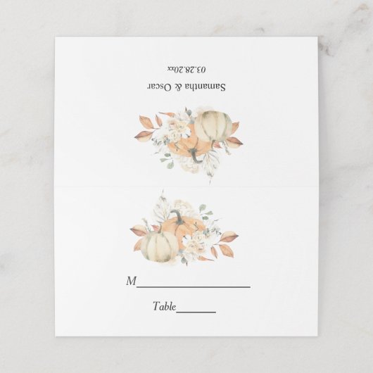 Carte De Placement Aquarelle d'automne moderne Citrouilles & Fleurs (Extérieur déplié)