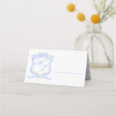 Carte De Placement Aquarelle Designer Blue Monogram Crest Mariage (Devant)