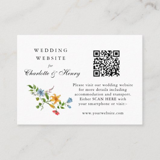Carte De Placement Aquarelle Détails du Mariage Floral avec code QR (Devant)