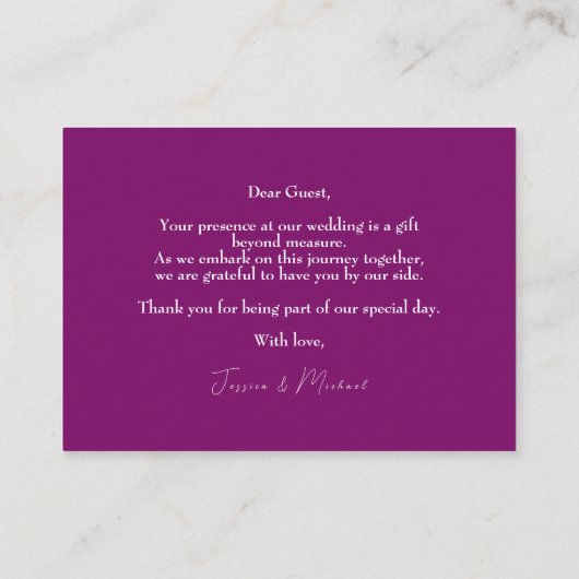 Carte De Placement 💍 Aquarelle douce Fuchsia Enchantement (Dos)