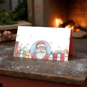 Carte De Placement Aquarelle du Père Noël et cadeaux de Noël