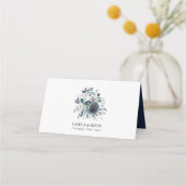 Carte De Placement Aquarelle Dusty Navy Mariage floral bleu (Dos)