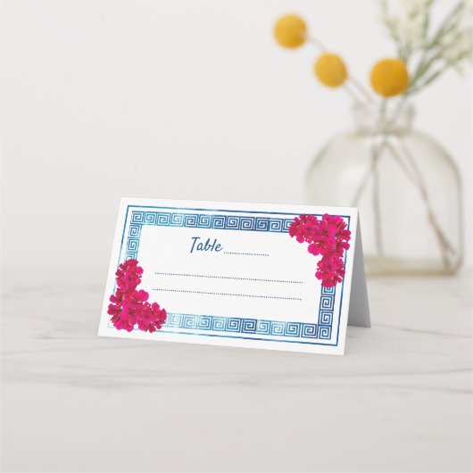 Carte De Placement Aquarelle Élégance grecque + Fleurs roses (Devant)