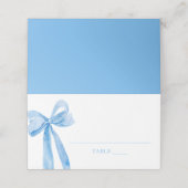 Carte De Placement Aquarelle élégante Coquette Blue Bow Place Card (Extérieur déplié)