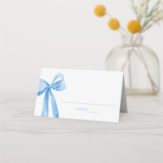 Carte De Placement Aquarelle élégante Coquette Blue Bow Place Card (Devant)