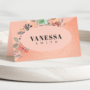 Carte De Placement Aquarelle en cuivre rose pâle Floral Chic Mariage