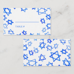 Carte De Placement Aquarelle Étoile de David Bar Mitzvah Bleue
