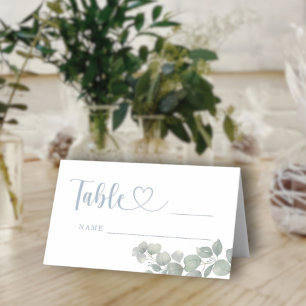 Carte De Placement Aquarelle Eucalyptus Dusty Mariage bleu