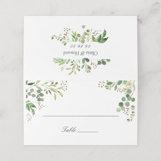 Carte De Placement Aquarelle Eucalyptus Foliage Vert Feuille Mariage (Extérieur déplié)