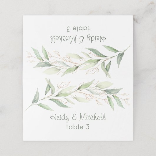 Carte De Placement Aquarelle Feuillage vert et or (Extérieur déplié)