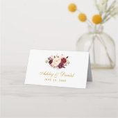 Carte De Placement Aquarelle Floral Bourgogne Mariage or (Dos)