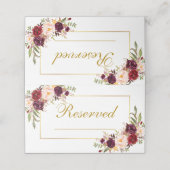 Carte De Placement Aquarelle Floral Bourgogne Mariage Réservé Or (Extérieur déplié)