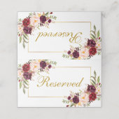Carte De Placement Aquarelle Floral Bourgogne Or Mariage Réservé (Extérieur déplié)