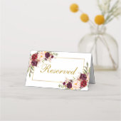 Carte De Placement Aquarelle Floral Bourgogne Or Mariage Réservé (Devant)