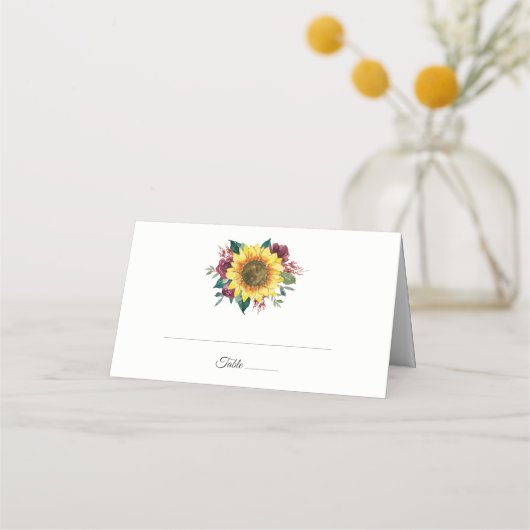 Carte De Placement Aquarelle Floral Mariage de tournesol (Devant)