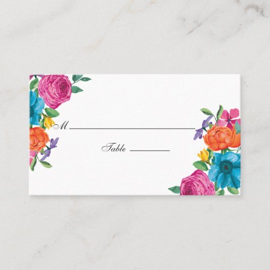 Carte De Placement Aquarelle Floral Mariage Fiesta (Devant)