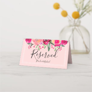 Carte De Placement Aquarelle Floral Réservé Mariage Table